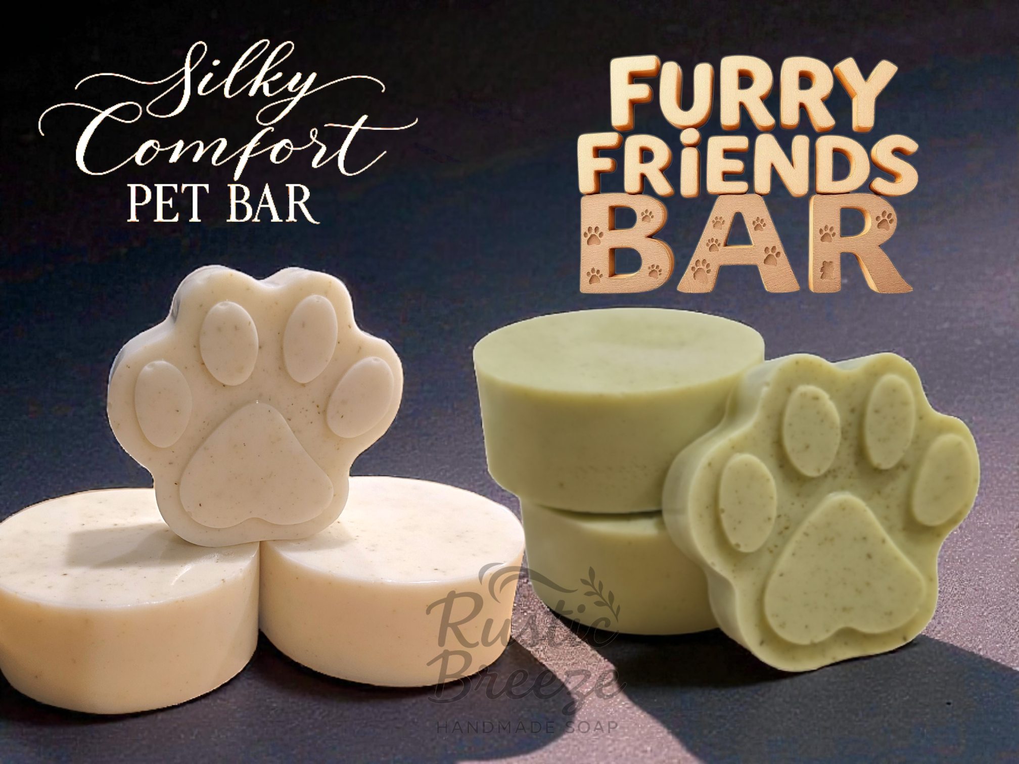 Silky Comfort Pet Bar and Furry Friends Bar of soap, Pet Care Bundle – Artisan Soaps for Dogs & Cats.