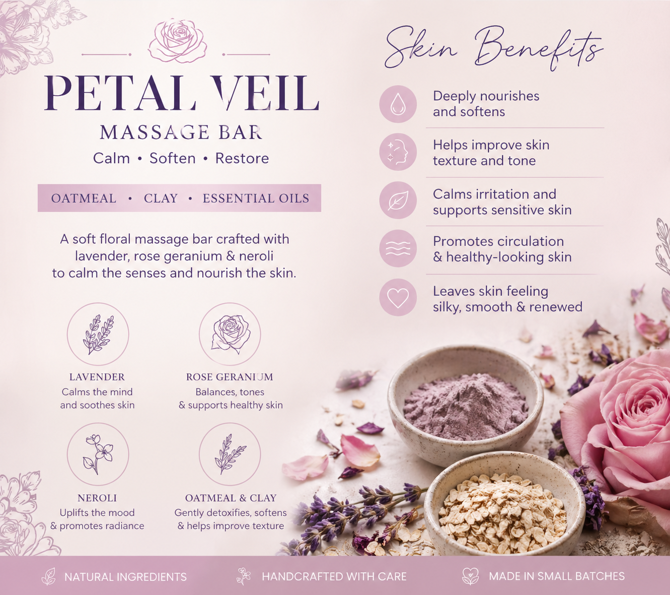 Petal Veil – Oatmeal & Clay Massage Bar