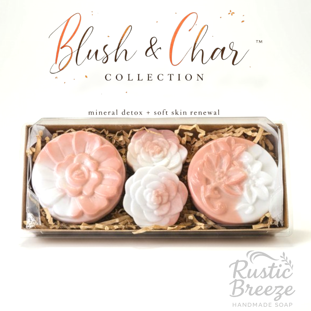 Blush & Char Mineral Spa Gift Set | Skin Renewal Artisan Soap Collection | Ready