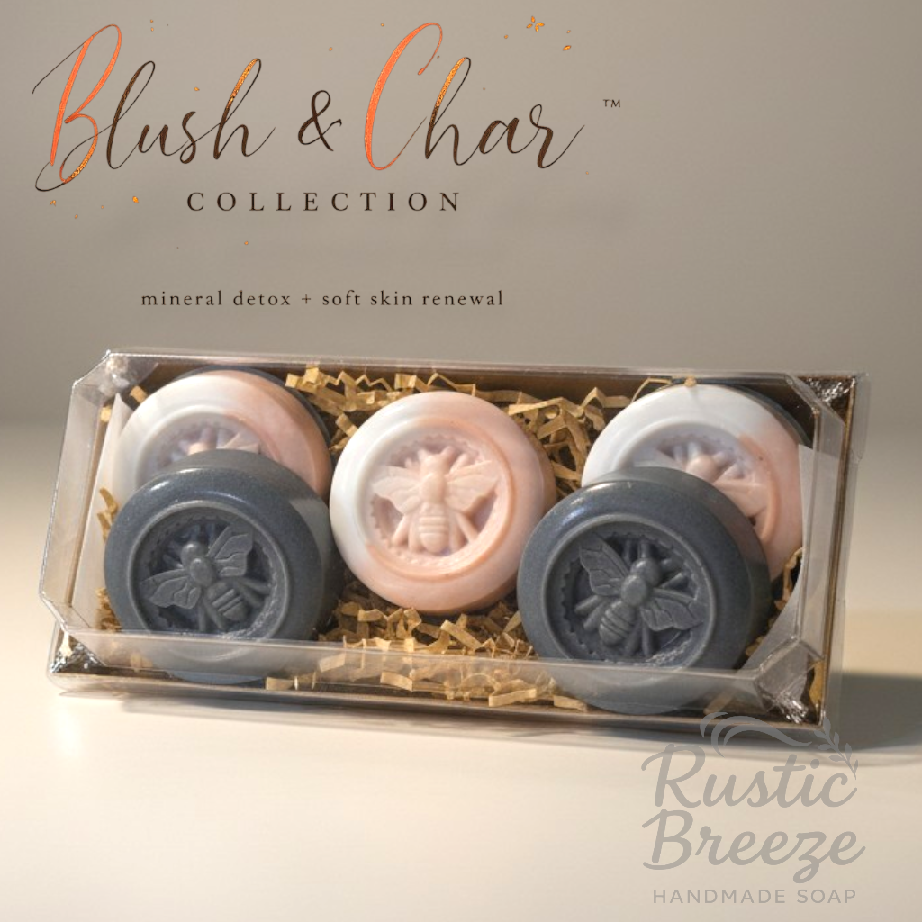Blush & Char Mineral Spa Gift Set | Skin Renewal Artisan Soap Collection | Ready