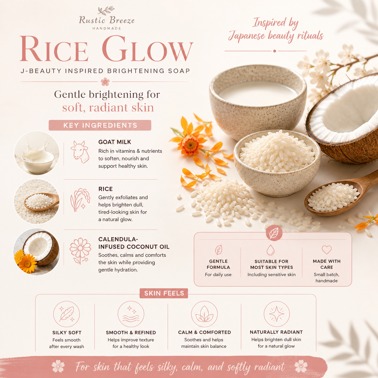 Rice Glow Soap Collection – Japanese Beauty / Radiance • Silk • Pure Calm