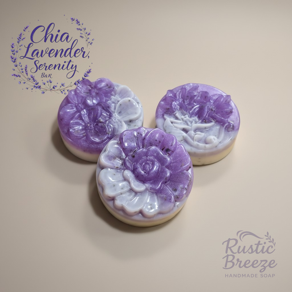 Chia Lavender Serenity Goat Milk Soap – Lavender Botanical Bar with Chia Seeds