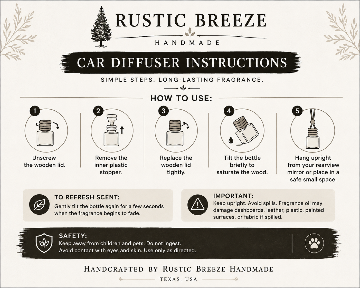 Smoked Cedar Car Diffuser 10 ml | Hanging Cedarwood Car Freshener | Handcrafted