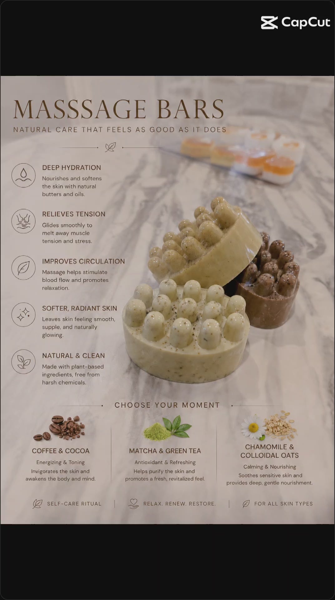 Handmade Coffee & Matcha Goat Milk Soap - Men's Soap Collection Massage Bars