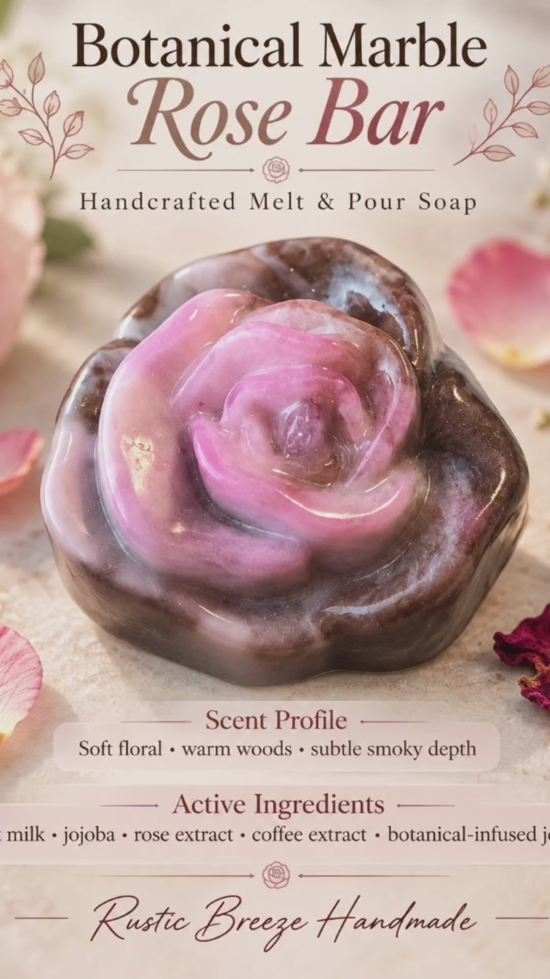 Botanical Marble Rose Soap | Goat Milk & Jojoba Artisan Bar