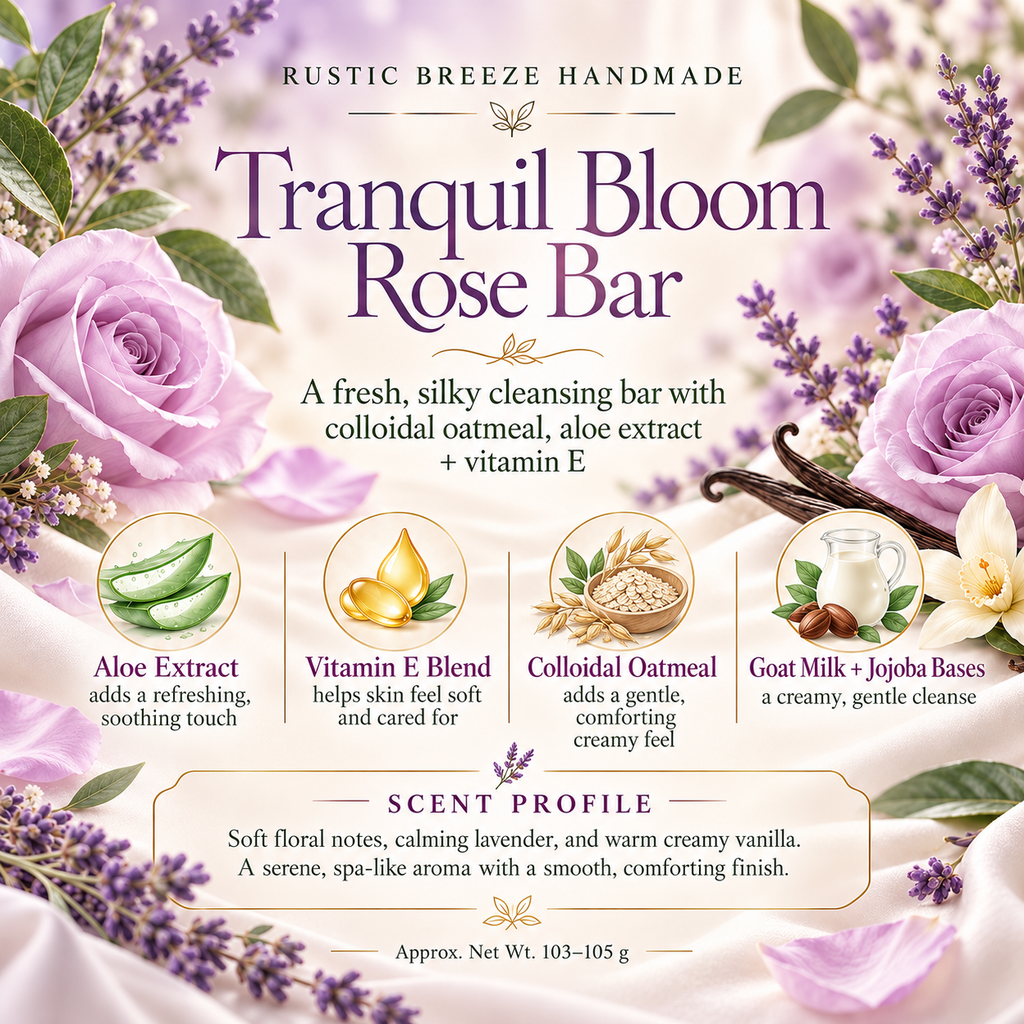 Tranquil Bloom Rose Bar | Goat Milk, Jojoba, Colloidal Oatmeal, Aloe + Vitamin E