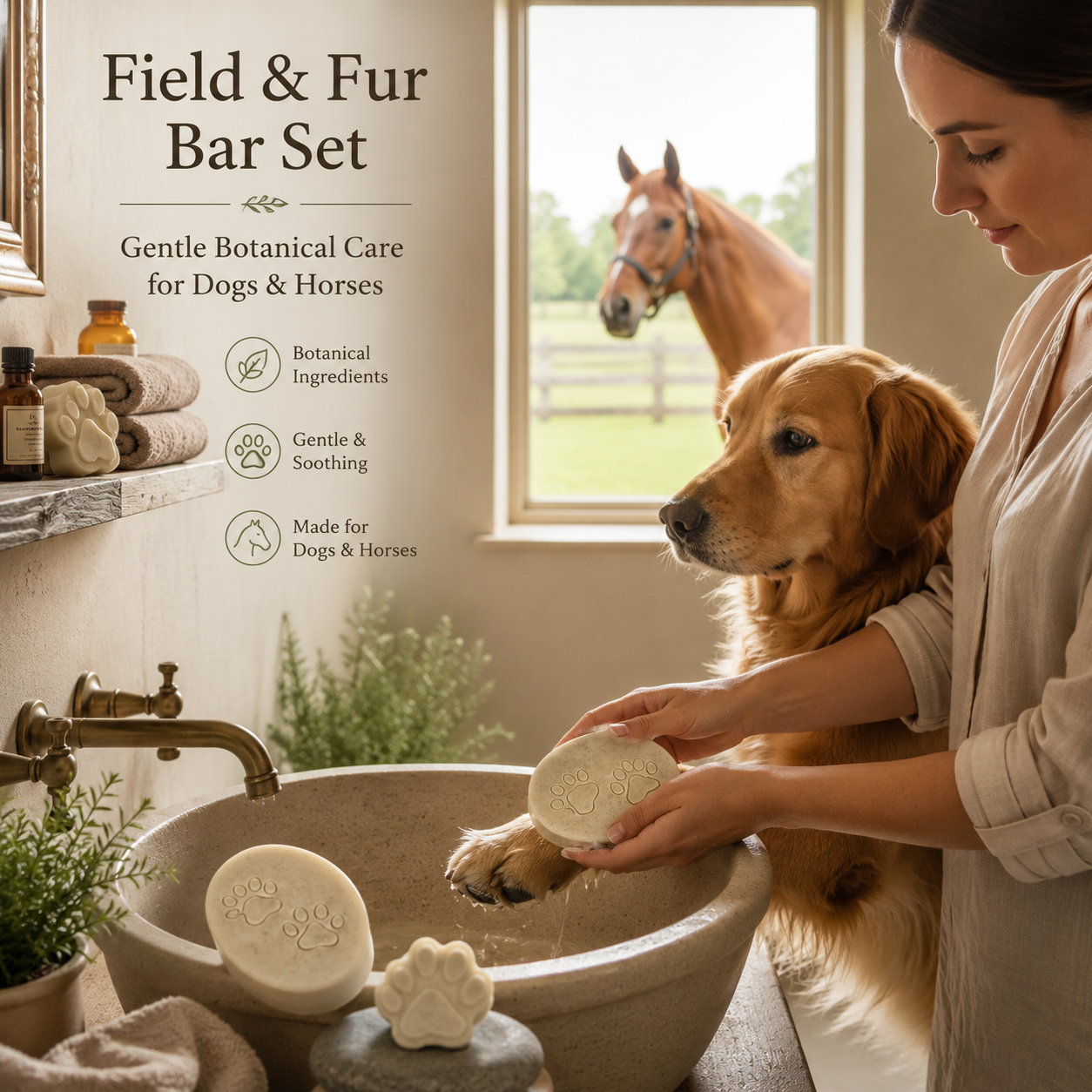 Field & Fur Neem + Oat Dog & Horse Grooming Bar Set