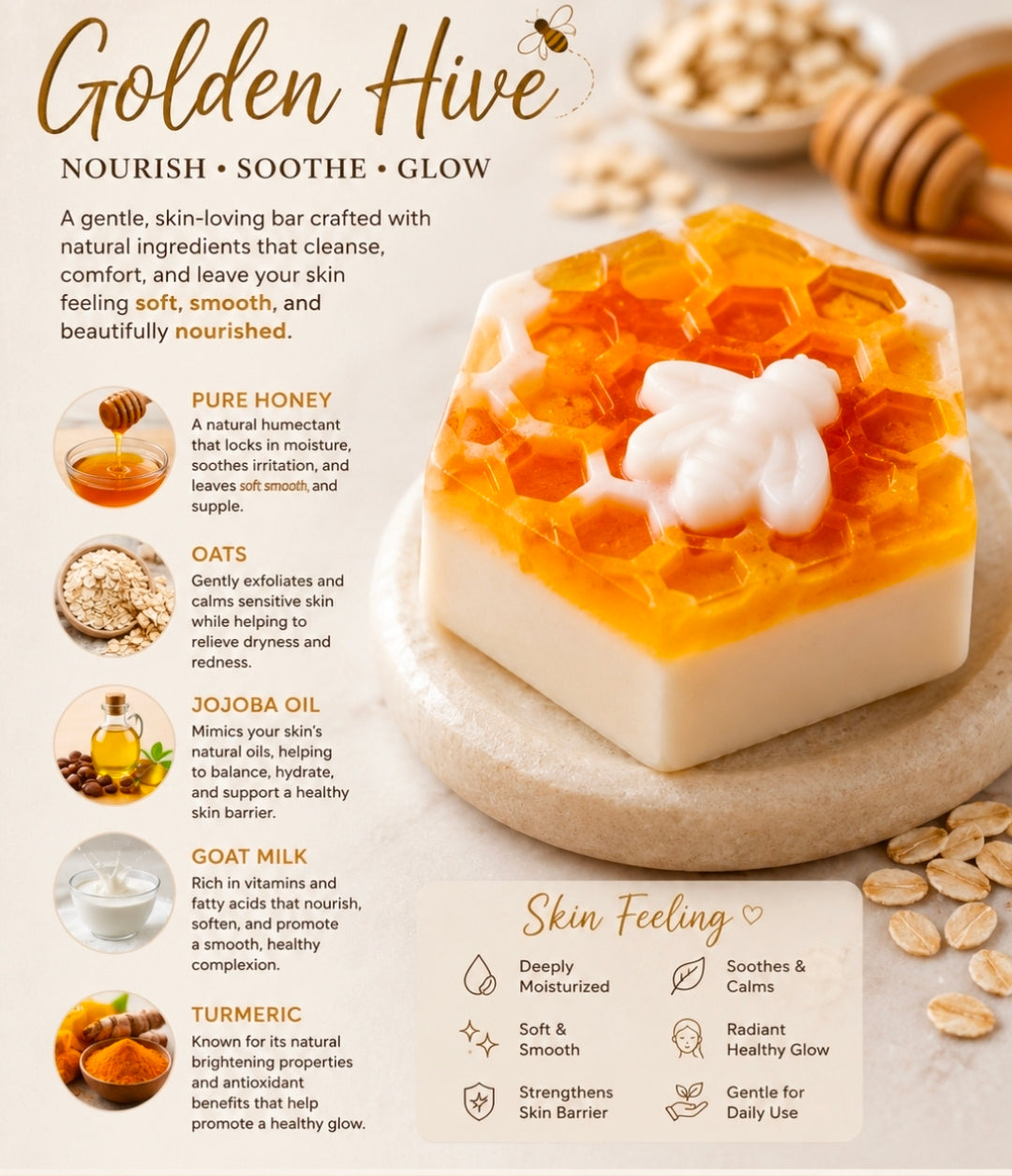 Golden Hives – Oats, Turmeric & Honey Soap